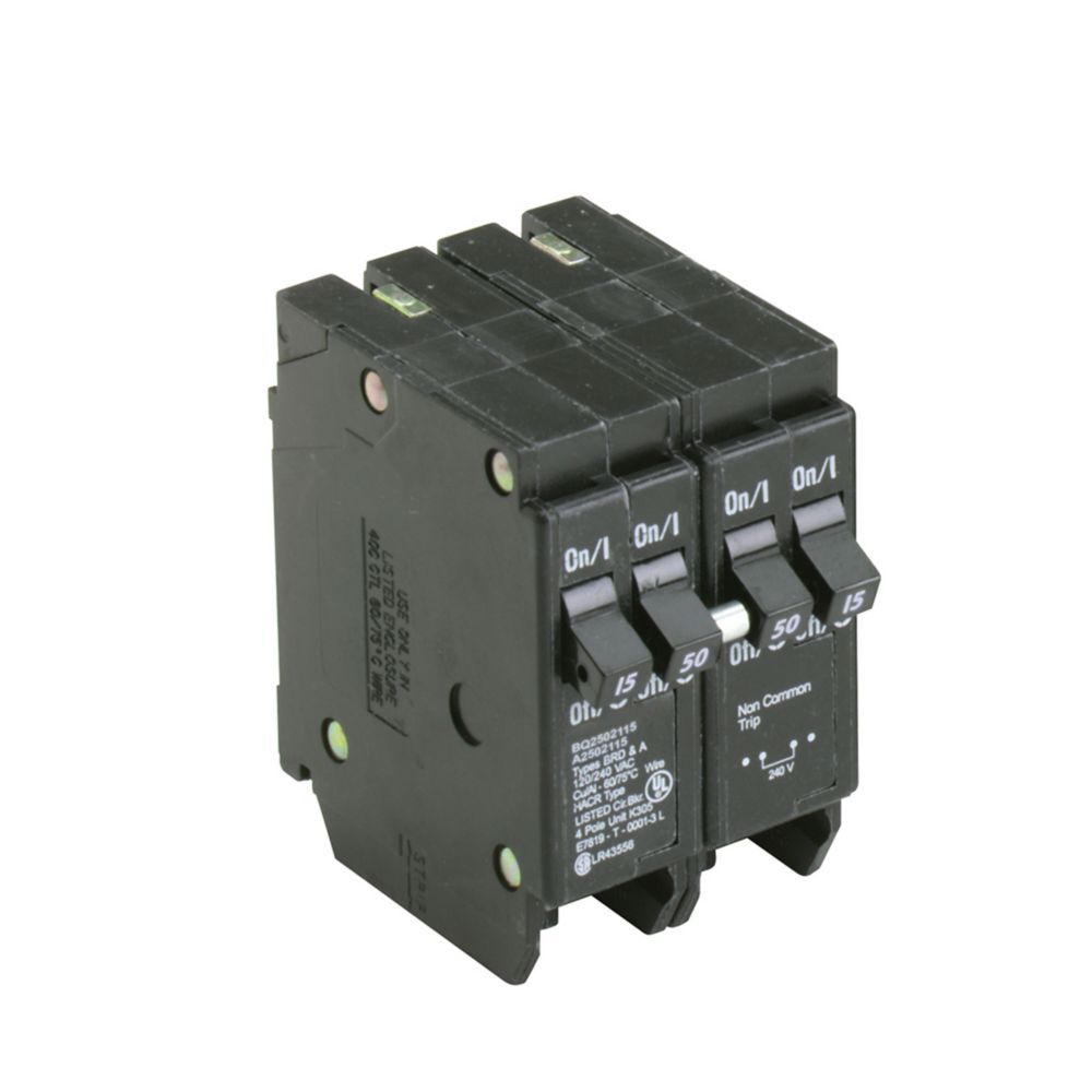 BQ2502115 Type BQ CTL Quadplex Circuit Breaker, 120/240 V AC, 15 to 50 A, 10 kA Interrupt, 4 Poles