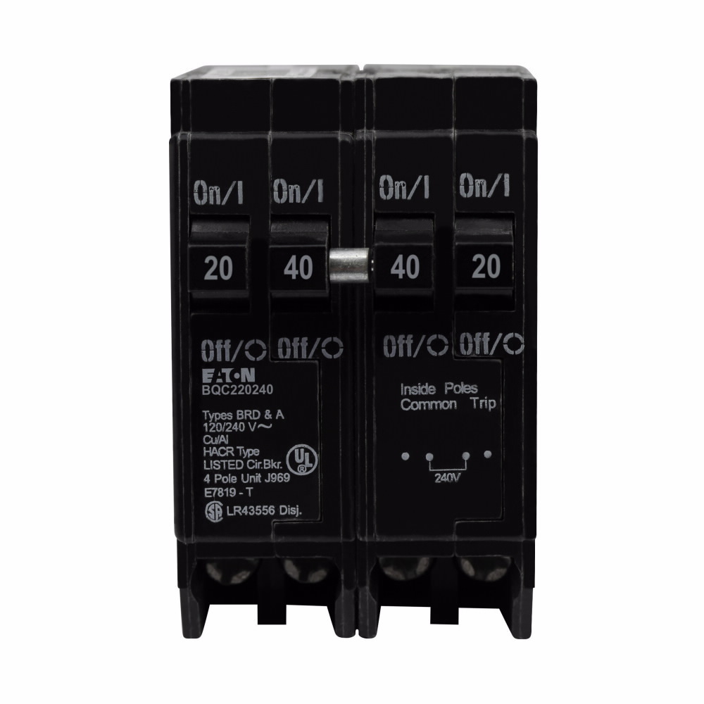 BQC220240 Type BQC Quadplex Circuit Breaker, 120/240 V AC, 20 to 40 A, 10 kA Interrupt, 4 Poles
