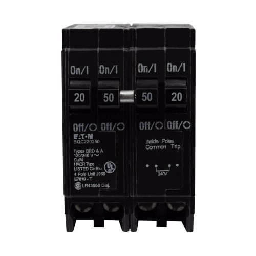 BQC220250 Type BQC Quadplex Circuit Breaker, 120/240 V AC, 20 to 50 A, 10 kA Interrupt, 4 Poles