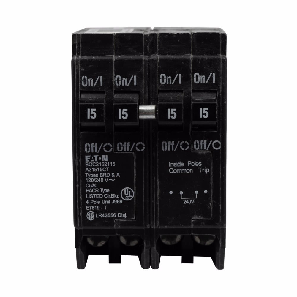 BQC230230 Type BQC Quadplex Circuit Breaker, 120/240 V AC, (2) 30 A, 10 kA Interrupt, 4 Poles, Thermal Magnetic Trip