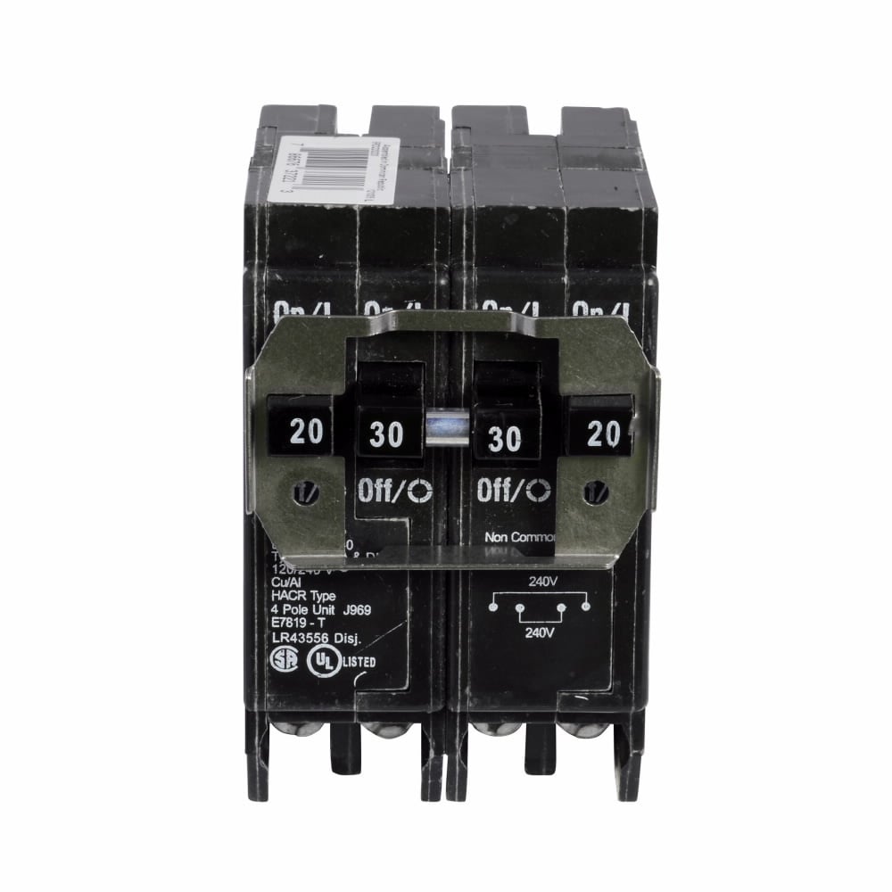 BRD230240 Quadplex Type BR Circuit Breaker, 120/240 V AC, 30 to 40 A, 10 kA Interrupt, 4 Poles, Thermal Magnetic Trip