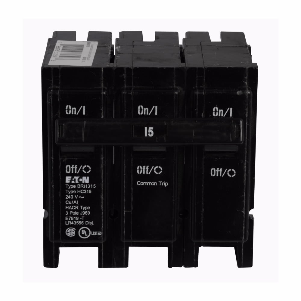 BRH315 Type BR Circuit Breaker, 240 V AC, 15 A, 22 kA Interrupt, 3 Poles