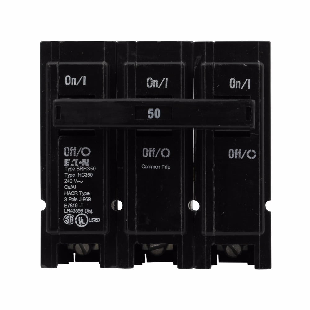 BRH350 Type BR Circuit Breaker, 240 V AC, 50 A, 22 kA Interrupt, 3 Poles
