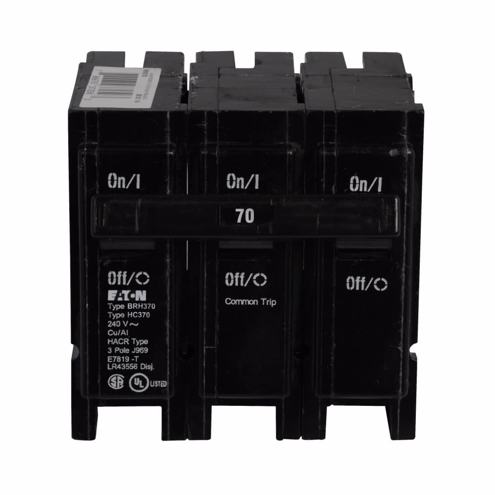 BRH370 Type BR Circuit Breaker, 240 V AC, 70 A, 22 kA Interrupt, 3 Poles
