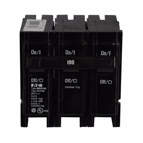 BRH3100 Type BR Circuit Breaker, 240 V AC, 100 A, 22 kA Interrupt, 3 Poles