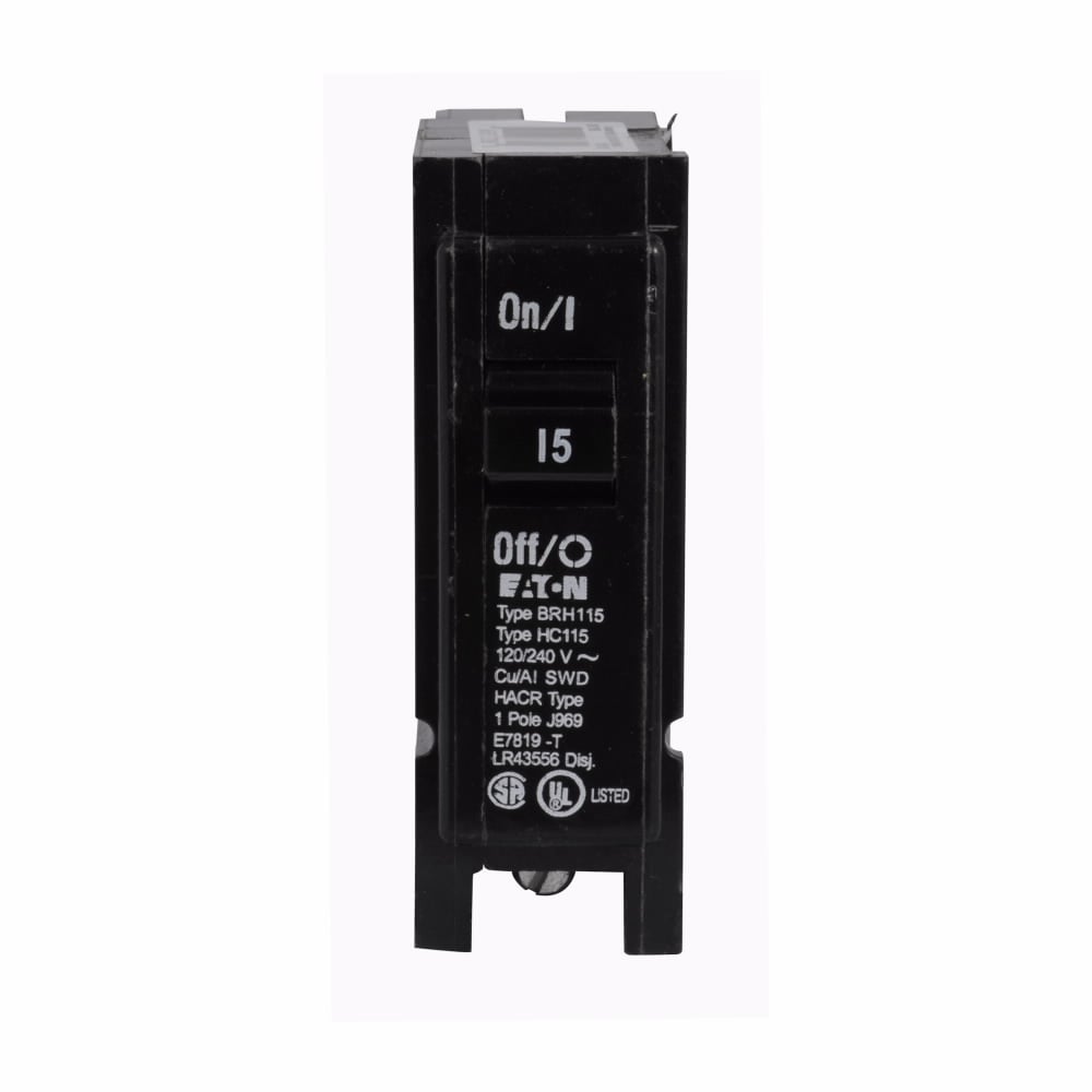 BRH115 Type BR Circuit Breaker, 120/240 V AC, 15 A, 22 kA Interrupt, 1 Poles