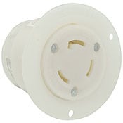 3435-C 3-Phase Non-Grounding Non-NEMA Receptacle Locking Flanged Outlet, 120/208 V AC, 30 A, 4 Poles, 4 Wires, White