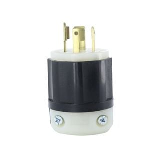 3431-GC Cable Mount Grounding Locking Plug, 120/208 V AC, 30 A, 3 Poles, 4 Wires, Black/White