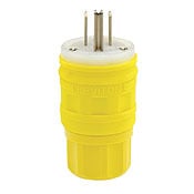 14W34 1-Phase Cable Mount Grounding Watertight Straight Blade Plug, 277 V AC, 15 A, 2 Poles, 3 Wires, Yellow