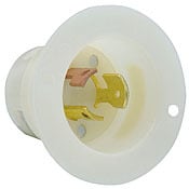 7556 Non-Grounding Non-NEMA Receptacle Locking Flanged Inlet, 125/250 V AC, 10/15 A, 3 Poles, 3 Wires, White