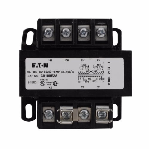 C0075E5E Type MTE Control Transformer With Fuse Clip, 200/220/440, 208/230/460, 240/480 V Primary, 23/110, 24/115, 25/120 V Secondary, 75 VA Power Rating, 50/60 Hz, 1 Phase