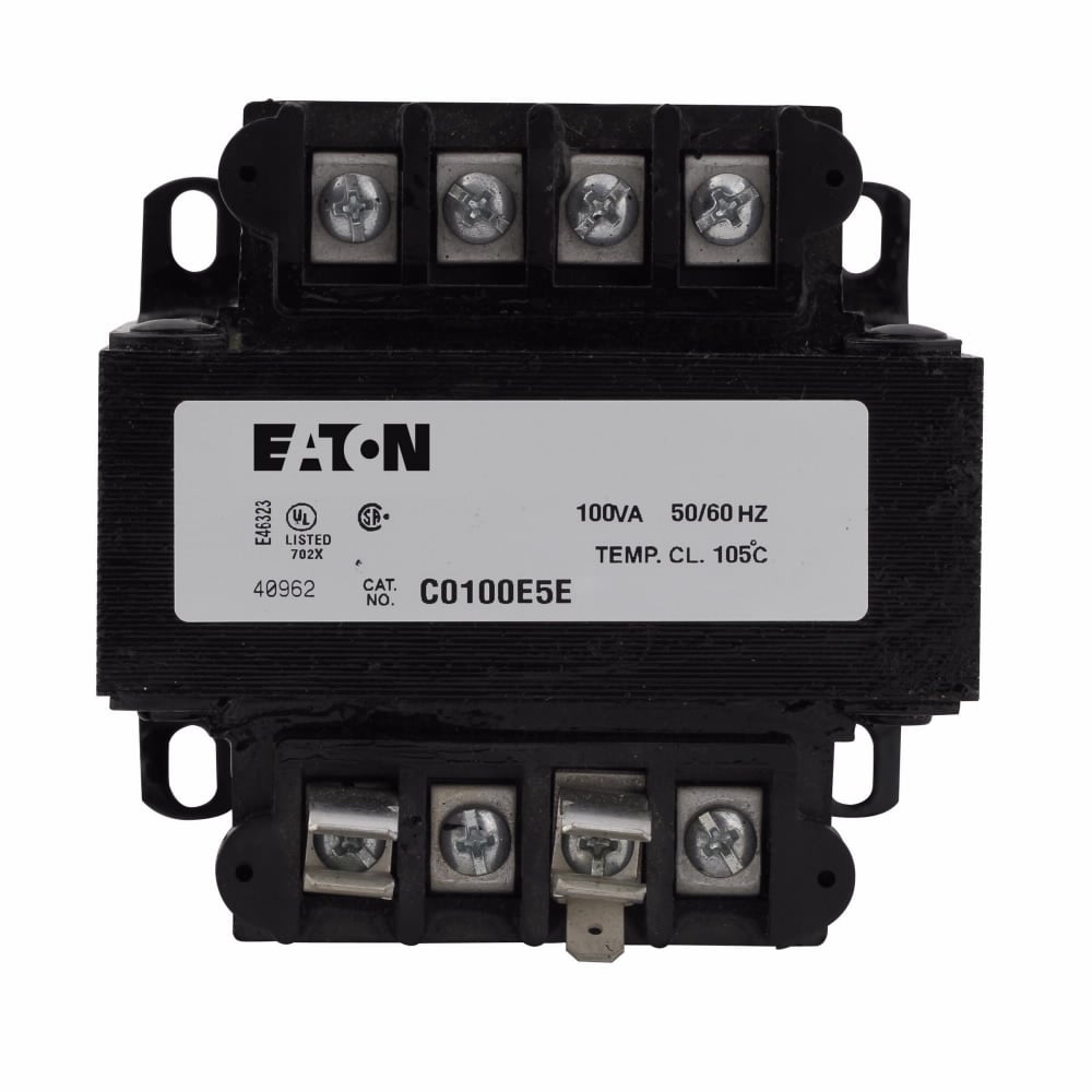 C0100E5E Type MTE Control Transformer With Fuse Clip, 200/220/440, 208/230/460, 240/480 V Primary, 23/110, 24/115, 25/120 V Secondary, 100 VA Power Rating, 50/60 Hz, 1 Phase