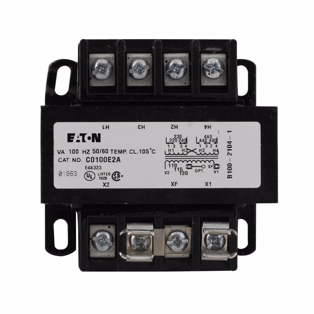 C0075E3A Type MTE Control Transformer With Fuse Clip, 208/277 V Primary, 120 V Secondary, 75 VA Power Rating, 50/60 Hz, 1 Phase