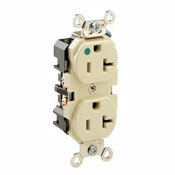8300-W 1-Phase Duplex Extra Heavy Duty Straight Blade Receptacle, 125 V AC, 20 A, 2 Poles, 3 Wires, White