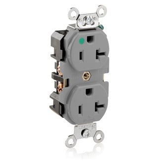 8300-GY 1-Phase Duplex Extra Heavy Duty Straight Blade Receptacle, 125 V AC, 20 A, 2 Poles, 3 Wires, Gray