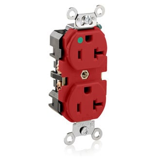 8300-R 1-Phase Duplex Extra Heavy Duty Straight Blade Receptacle, 125 V AC, 20 A, 2 Poles, 3 Wires, Red