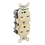 8600-I Duplex Extra Heavy Duty Wide Body Straight Blade Receptacle, 250 V AC, 15 A, 2 Poles, 3 Wires, Ivory