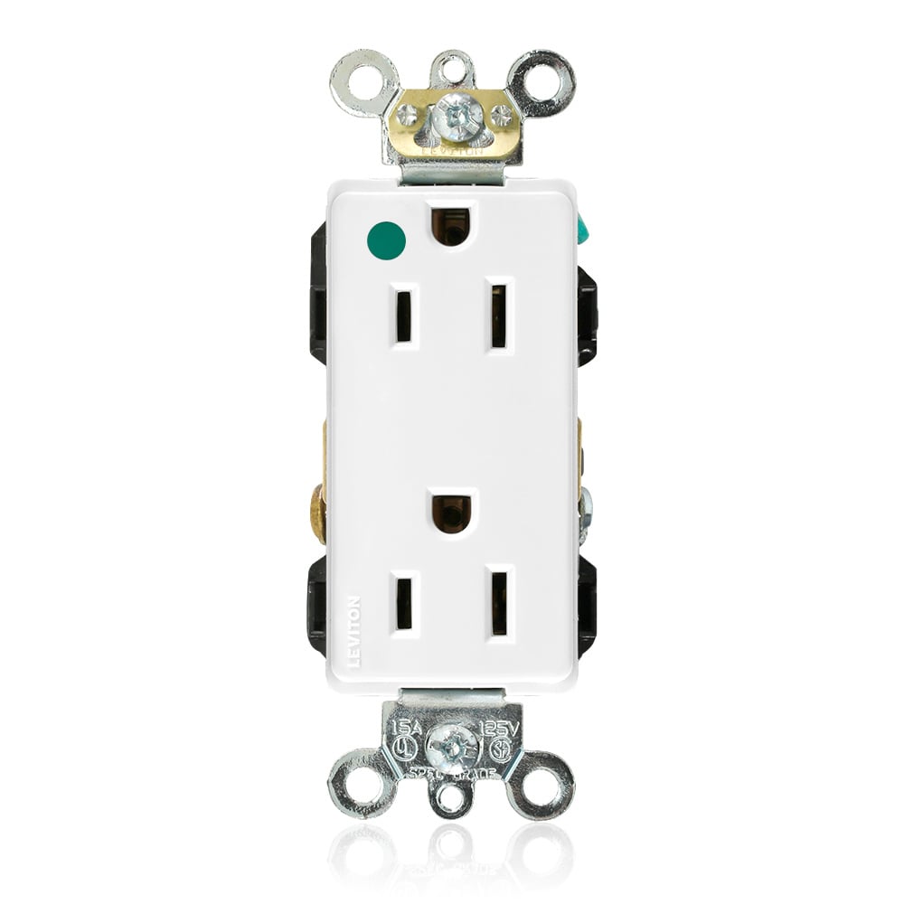 16262-HGW 1-Phase Duplex Extra Heavy Duty Self-Grounding Straight Blade Receptacle, 125 V AC, 15 A, 2 Poles, 3 Wires, White
