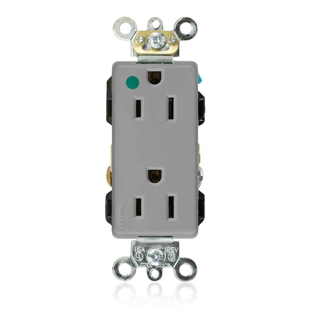 16262-HGG 1-Phase Duplex Extra Heavy Duty Self-Grounding Straight Blade Receptacle, 125 V AC, 15 A, 2 Poles, 3 Wires, Gray