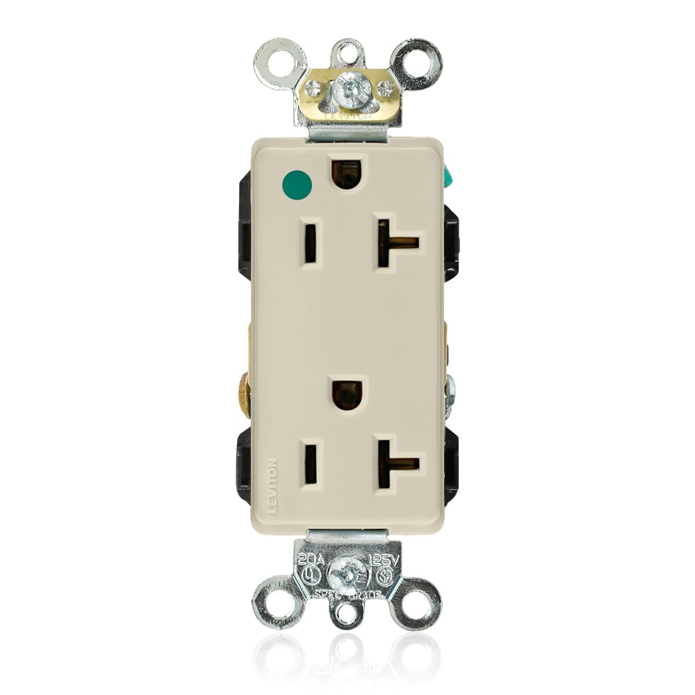 16362-HGI 1-Phase Duplex Extra Heavy Duty Self-Grounding Straight Blade Receptacle, 125 V AC, 20 A, 2 Poles, 3 Wires, Ivory