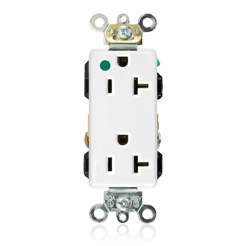 16362-HGW 1-Phase Duplex Extra Heavy Duty Self-Grounding Straight Blade Receptacle, 125 V AC, 20 A, 2 Poles, 3 Wires, White