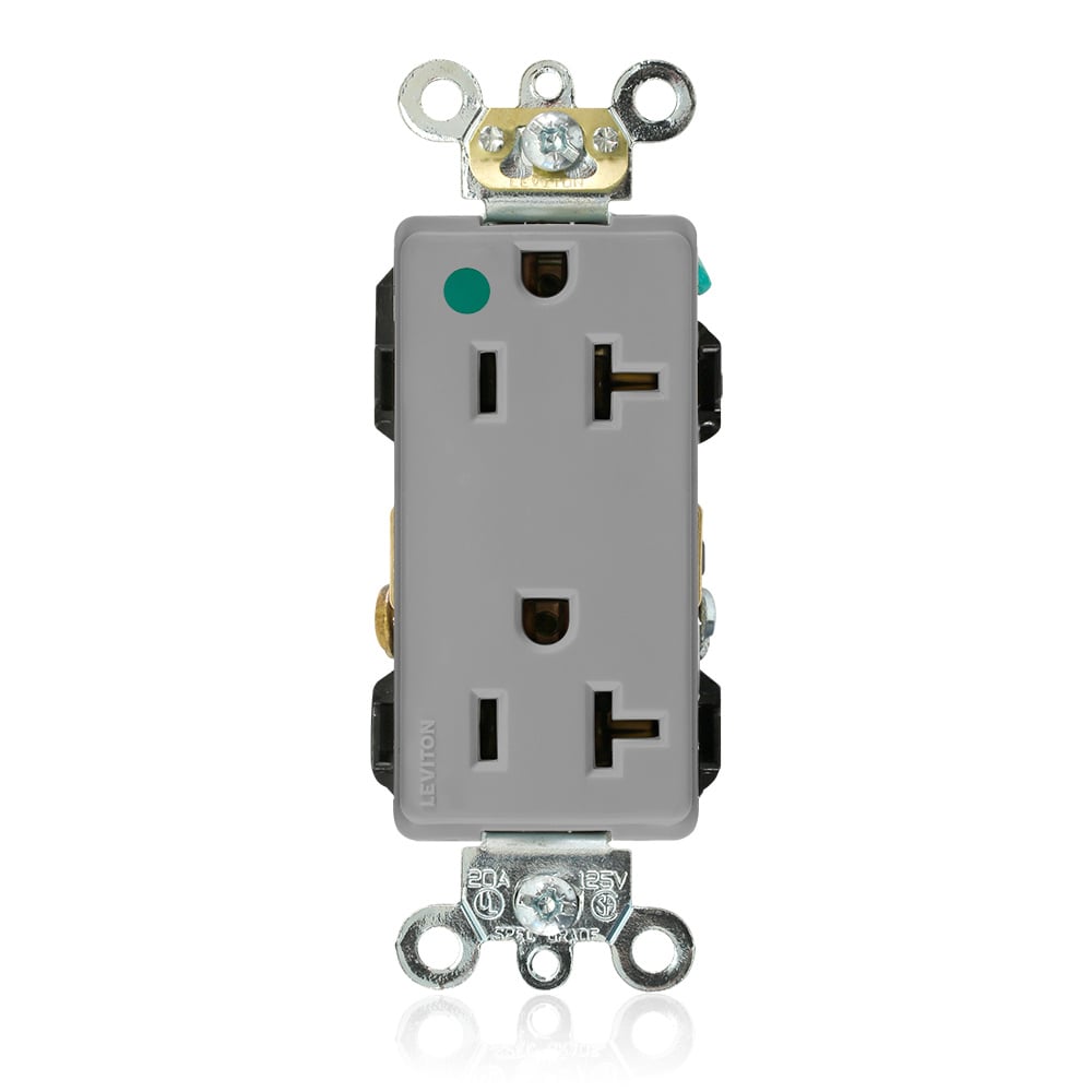16362-HGG Decora Plus 1-Phase Duplex Extra Heavy Duty Self-Grounding Straight Blade Receptacle, 125 V AC, 20 A, 2 Poles, 3 Wires, Gray