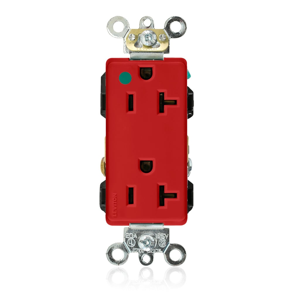 16362-HGR Decora Plus 1-Phase Duplex Extra Heavy Duty Self-Grounding Straight Blade Receptacle, 125 V AC, 20 A, 2 Poles, 3 Wires, Red