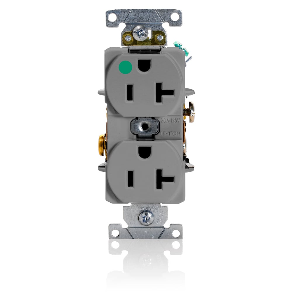 8300-HGY Heavy Duty Slim Body Straight Blade Duplex Receptacle, 125 V AC, 20 A, 2 Poles, 3 Wires, Gray