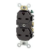 5662 1-Phase Duplex Heavy Duty Straight Blade Receptacle, 250 V AC, 15 A, 2 Poles, 3 Wires, Brown