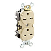 5662-I 1-Phase Duplex Heavy Duty Straight Blade Receptacle, 250 V AC, 15 A, 2 Poles, 3 Wires, Ivory