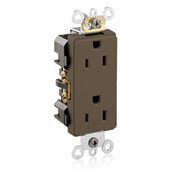 16262 1-Phase Duplex Heavy Duty Self-Grounding Straight Blade Receptacle, 125 V AC, 15 A, 2 Poles, 3 Wires, Brown