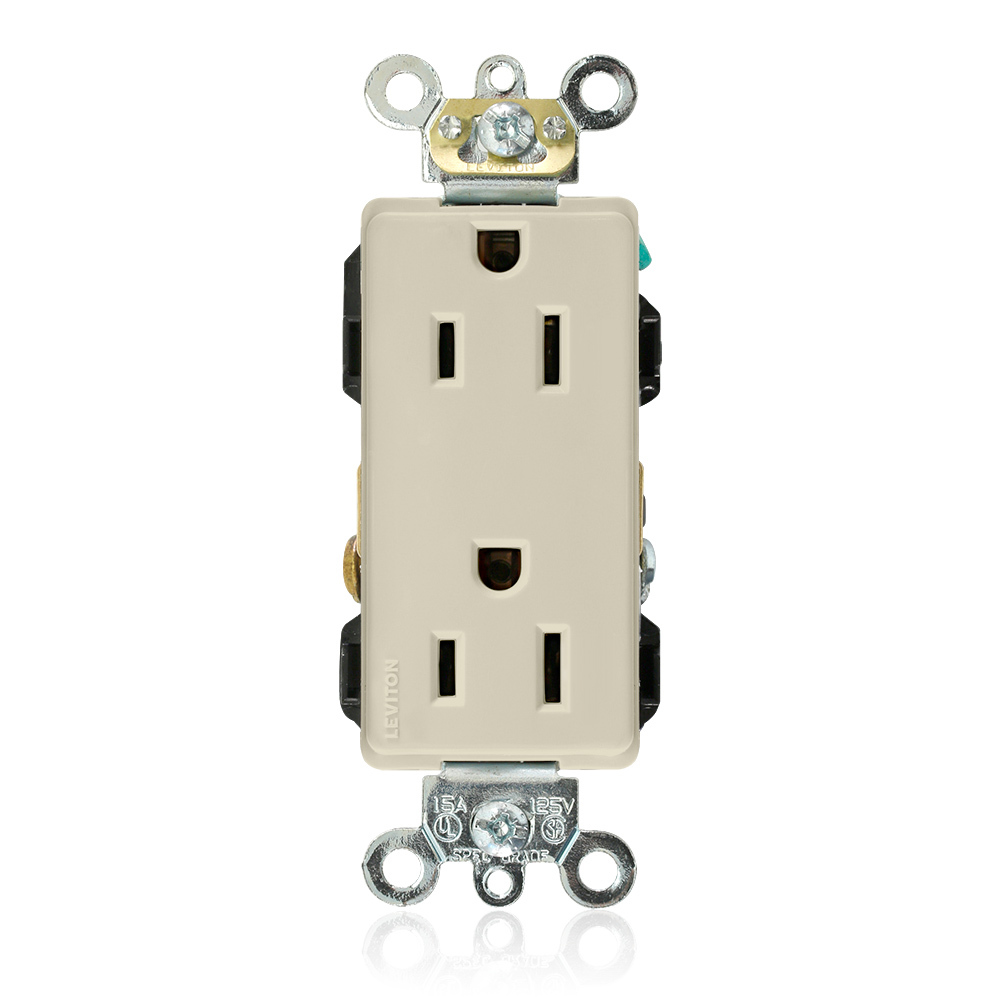 16262-I 1-Phase Duplex Heavy Duty Self-Grounding Straight Blade Receptacle, 125 V AC, 15 A, 2 Poles, 3 Wires, Ivory
