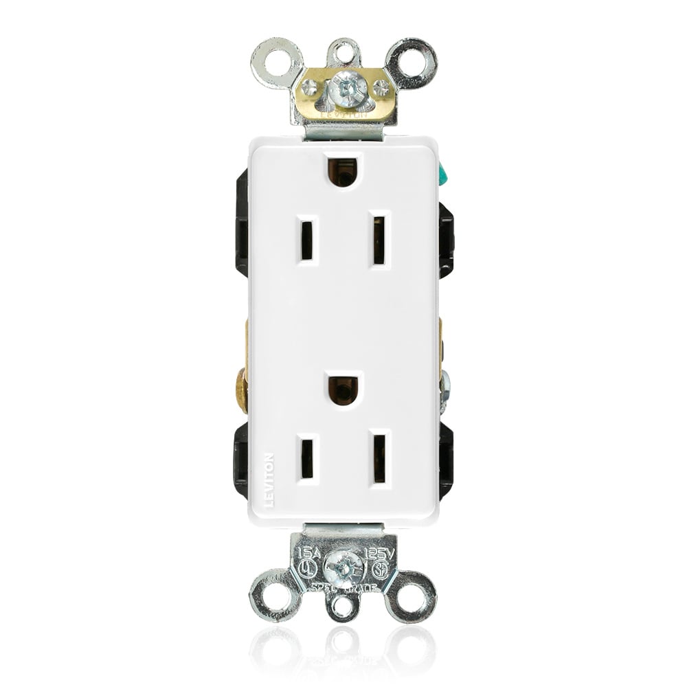 16262-W 1-Phase Duplex Heavy Duty Self-Grounding Straight Blade Receptacle, 125 V AC, 15 A, 2 Poles, 3 Wires, White