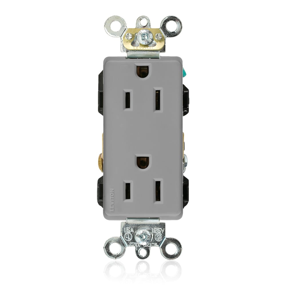 16262-GY 1-Phase Duplex Heavy Duty Self-Grounding Straight Blade Receptacle, 125 V AC, 15 A, 2 Poles, 3 Wires, Gray