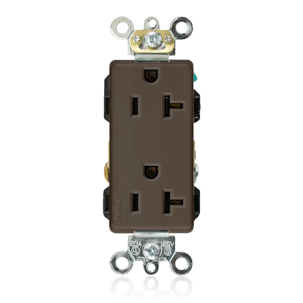 16362 1-Phase Duplex Heavy Duty Self-Grounding Straight Blade Receptacle, 125 V AC, 20 A, 2 Poles, 3 Wires, Brown