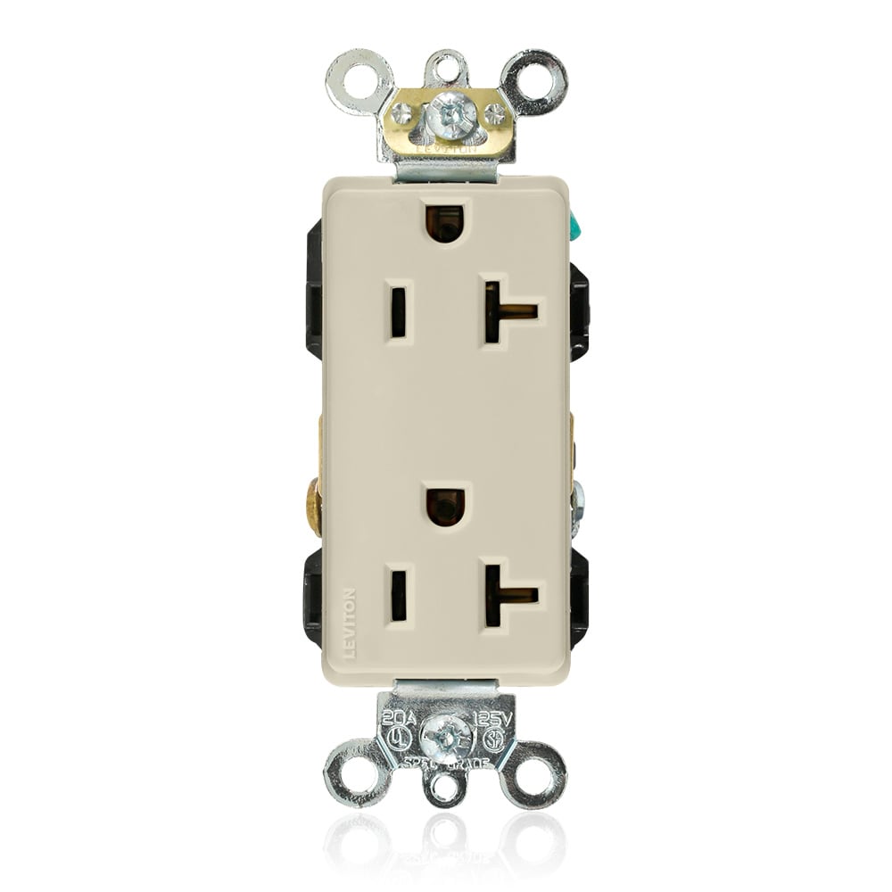 16362-I 1-Phase Duplex Heavy Duty Self-Grounding Straight Blade Receptacle, 125 V AC, 20 A, 2 Poles, 3 Wires, Ivory