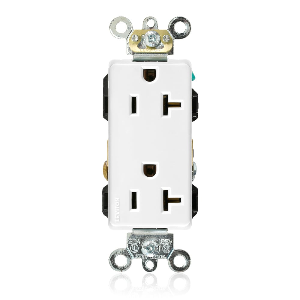 16362-W 1-Phase Duplex Heavy Duty Self-Grounding Straight Blade Receptacle, 125 V AC, 20 A, 2 Poles, 3 Wires, White