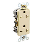 16462-W 1-Phase Duplex Heavy Duty Self-Grounding Straight Blade Receptacle, 250 V AC, 20 A, 2 Poles, 3 Wires, White