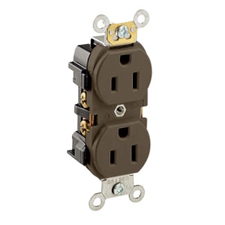 5252 Heavy Duty Straight Blade Duplex Receptacle, 125 V AC, 15 A, 2 Poles, 3 Wires, Brown