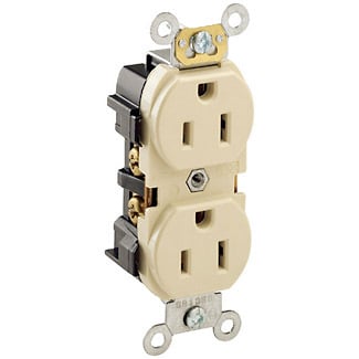 5252-I Heavy Duty Straight Blade Duplex Receptacle, 125 V AC, 15 A, 2 Poles, 3 Wires, Ivory