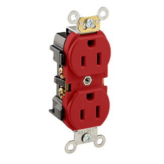 5252-R Heavy Duty Straight Blade Duplex Receptacle, 125 V AC, 15 A, 2 Poles, 3 Wires, Red
