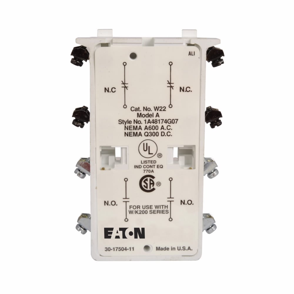 W22 Auxiliary Contact, 120/600 VAC, 125/300 VDC, 4 Contacts