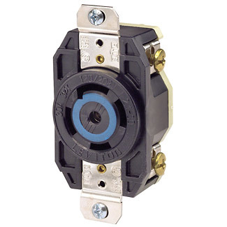 2810 3-Phase Y Grounding Locking Receptacle, 120/208 V AC, 30 A, 4 Poles, 5 Wires, Black