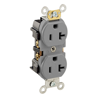 5352-GY Heavy Duty Straight Blade Duplex Receptacle, 125 V AC, 20 A, 2 Poles, 3 Wires, Gray