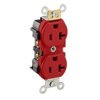 5352-R Heavy Duty Straight Blade Duplex Receptacle, 125 V AC, 20 A, 2 Poles, 3 Wires, Red