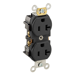 5352-E Heavy Duty Straight Blade Duplex Receptacle, 125 V AC, 20 A, 2 Poles, 3 Wires, Black