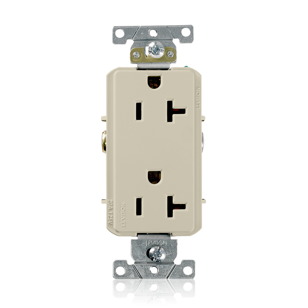 16352-I Heavy Duty Self Grounding Duplex Receptacle, 125 V AC, 20 A, 2 Poles, 3 Wires, Ivory