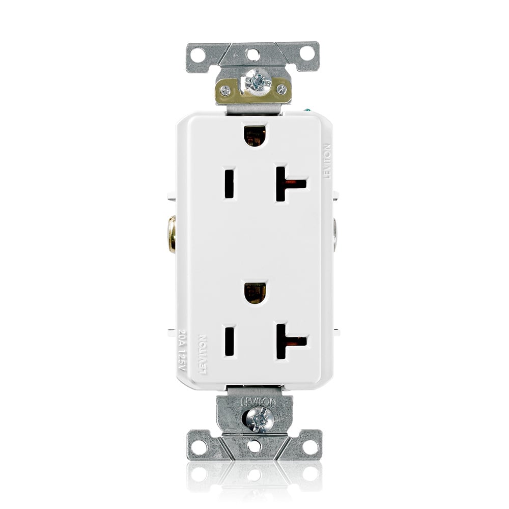16352-W Heavy Duty Self Grounding Straight Blade Duplex Receptacle, 125 V AC, 20 A, 2 Poles, 3 Wires, White