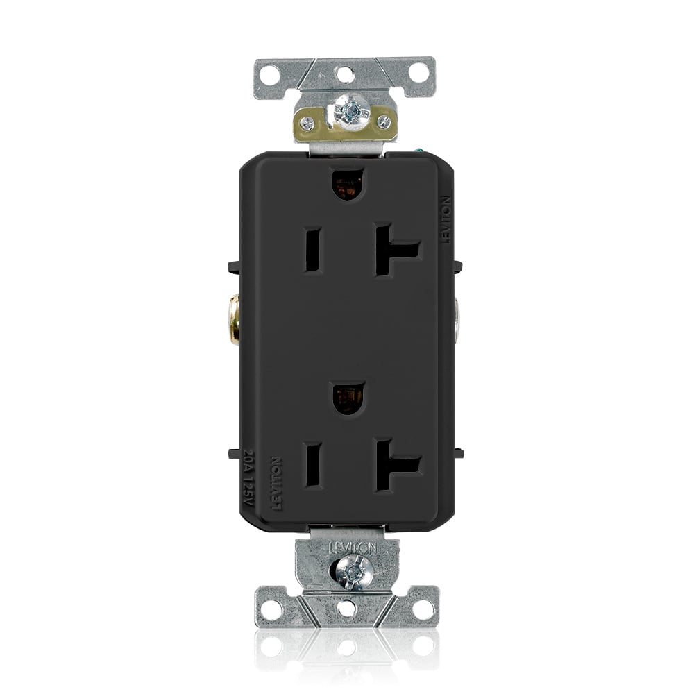 16352-E Heavy Duty Self Grounding Duplex Receptacle, 125 V AC, 20 A, 2 Poles, 3 Wires, Black