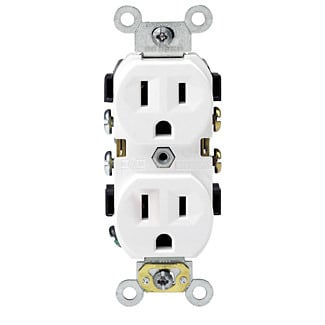BR15-W 1-Phase Heavy Duty Narrow Body Duplex Receptacle, 125 V AC, 15 A, 2 Poles, 3 Wires, White